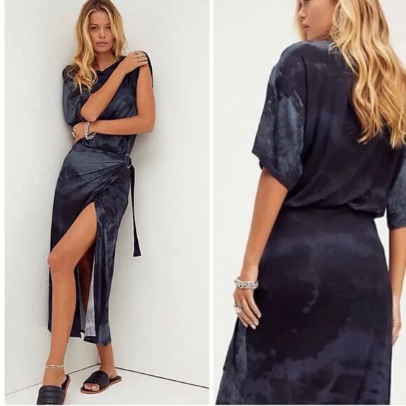 NEW Free People Alyssa Wrap Maxi Dress blue night sky Combo size M - Picture 10 of 12